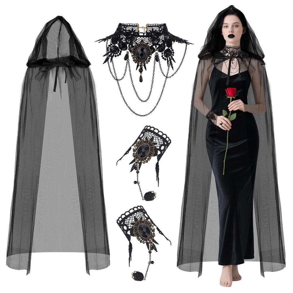 1323 4 Pcs Halloween Witch Cosplay Costume Set Including Tulle